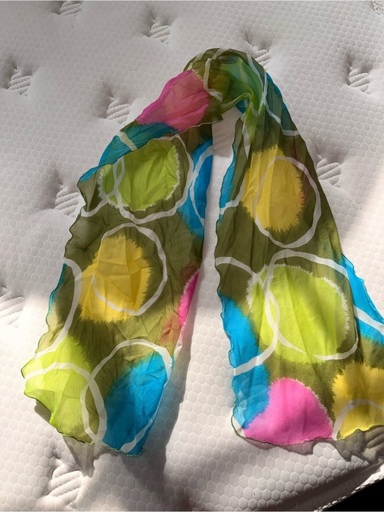 Accessories - 131. 1960s 100% nylon chiffon scarf with green, yellow, blue, and pink